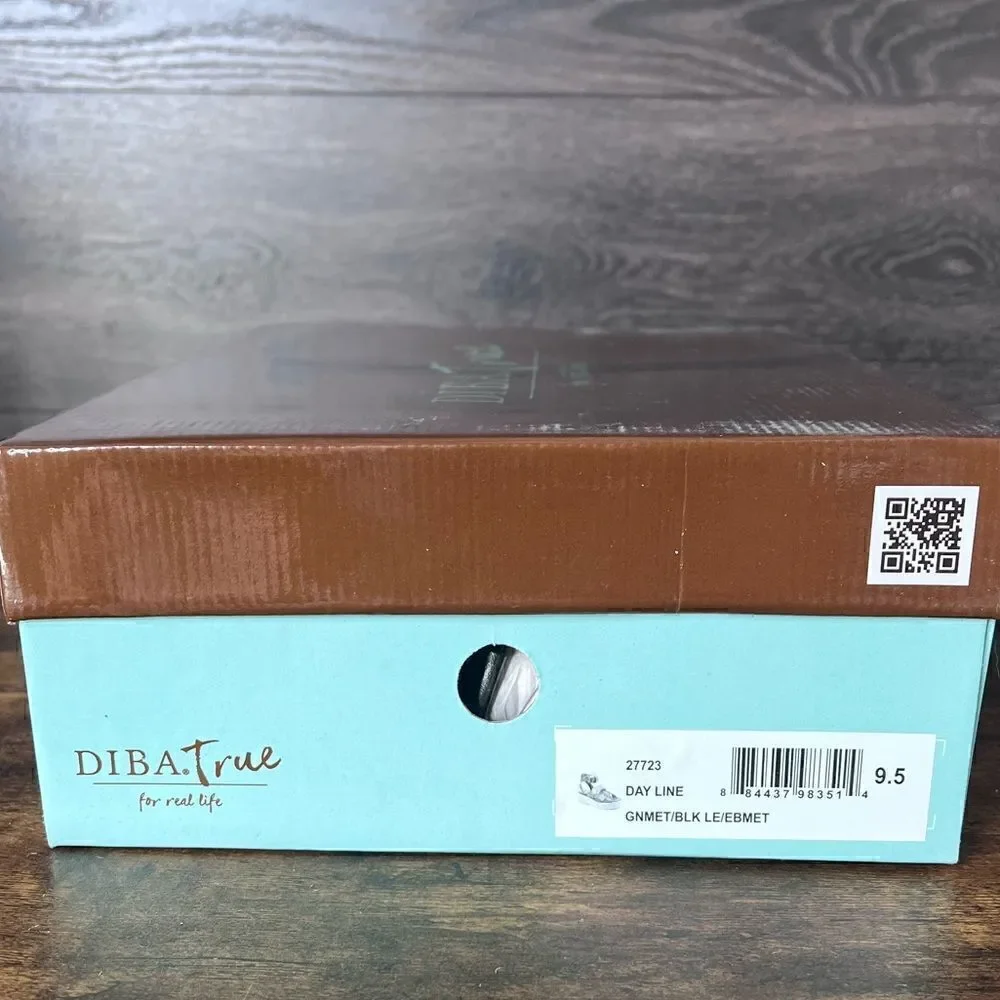 Diba True Day Line Leather Espadrille Sandal, Gunmetal Black, Size 9.5. New!